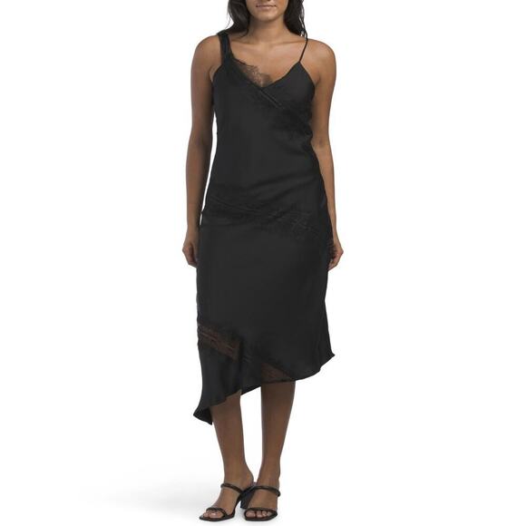 House of Harlow Dresses & Skirts - House of Harlow Women's Satin Lace Dress Asymmetrical Black Side Zip Size XS NWT